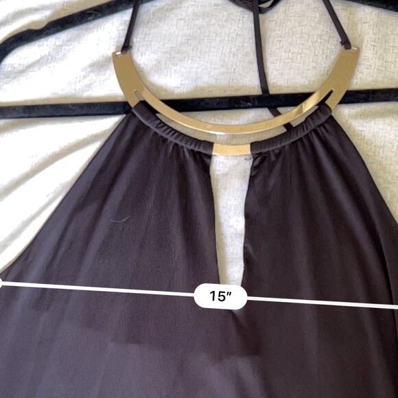 Preloved Black Maxi Halter Dress with Gold Metal Collar & Waist Detail - Picture 12 of 15